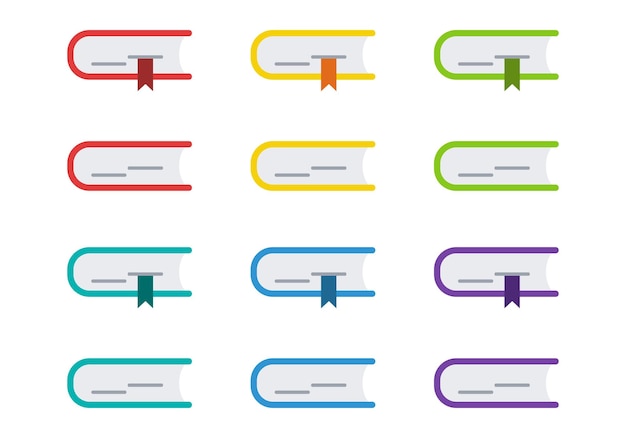 벡터 웹에 대 한 여러 가지 빛깔된 책 fla 아이콘의 집합입니다. 책갈피 기호 벡터 디자인 없이 간단한 책
