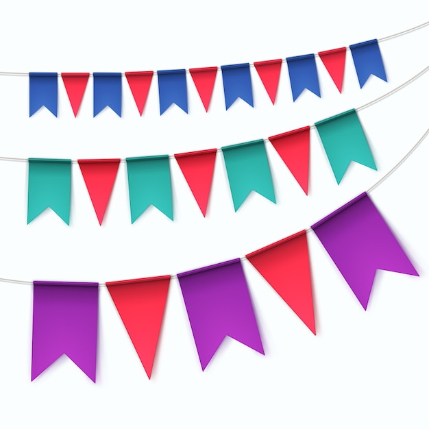Вектор Набор разноцветных овсянок гирлянды флаги на белом фоне