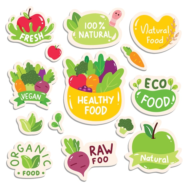 自然食品ステッカー健康食品タグベクトルイラストのセット