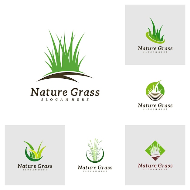 Вектор Набор векторов дизайна логотипа nature grass креативный дизайн логотипа grass template illustration