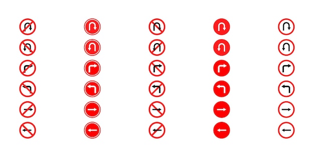 Вектор Нельзя поворачивать налево и направо красные запрещенные дорожные знаки со стрелками