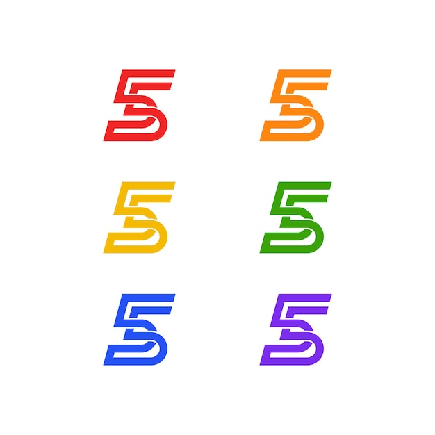 벡터 숫자 5 또는 55 다채로운 로고 디자인 영감 세트