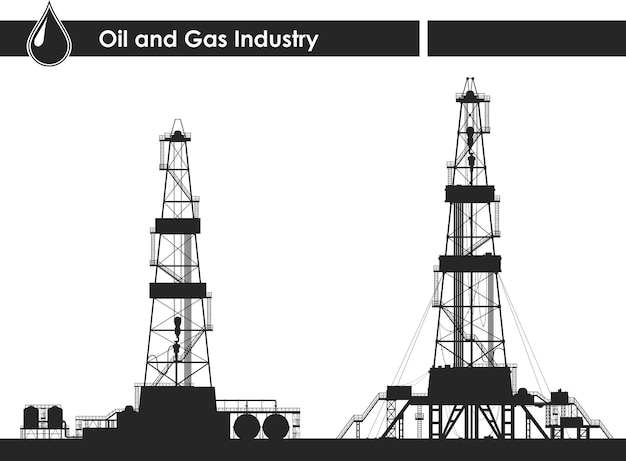 Вектор Набор силуэтов нефтяных вышек