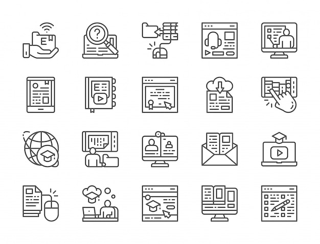 Набор иконок онлайн образования линии