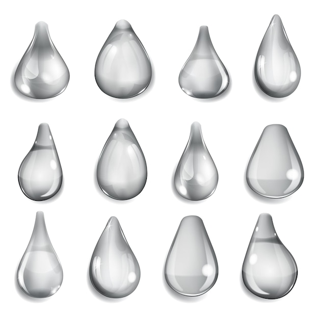 灰色のさまざまな形の不透明な滴のセット