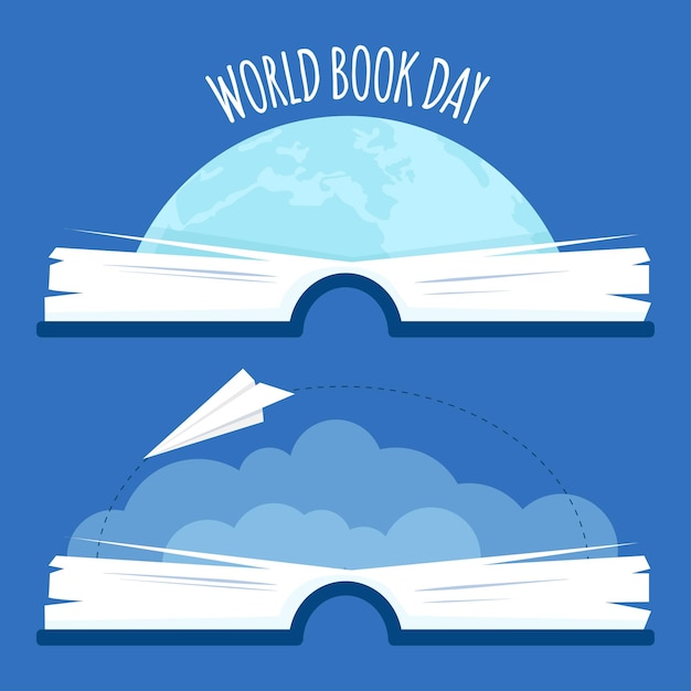 世界書籍デー用の文字付きのオープンブックセット