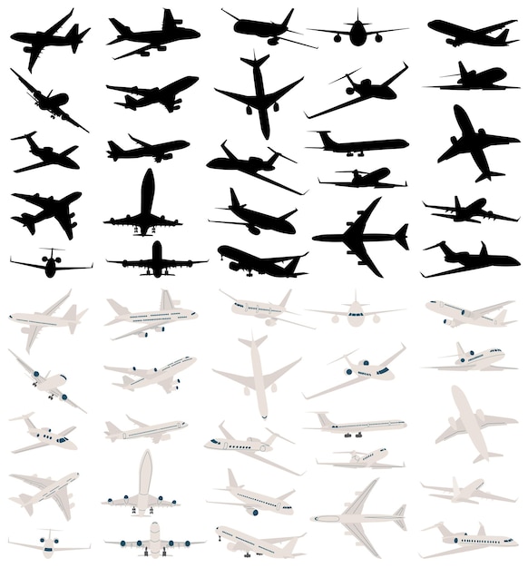 Вектор Набор пассажирских самолетов на белом векторе фона