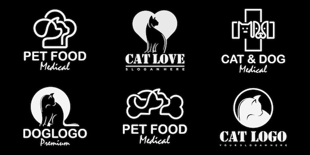 Набор домашних животных шаблон дизайна логотипа собаки и кошки