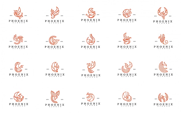 Набор значок логотипа феникс