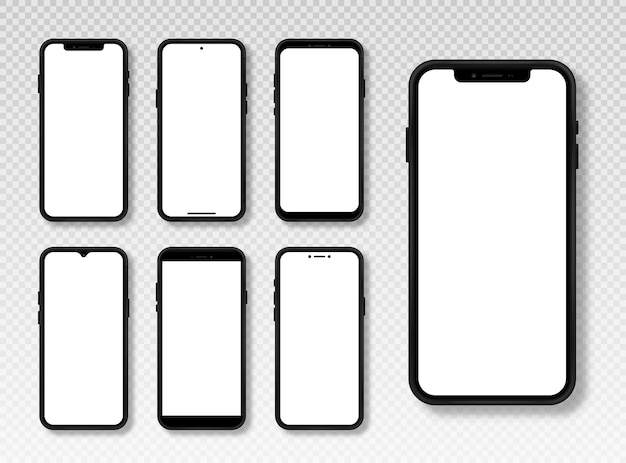 Набор макетов телефонов реалистичный макет смартфона с черной рамкой и белым пустым экраном для интернета