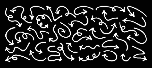 Set of pijl doodles en symbolen met de hand getekende grafische ontwerpelementen die aanwijzingen geven