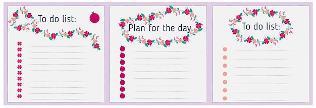 Набор планировщика дня с цветочным дизайном в векторе