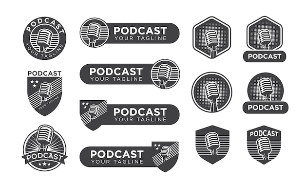 Набор логотипов podcast retro emblem