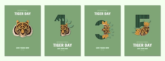 Набор плакатов для международного дня тигра, 29 июля с номером.