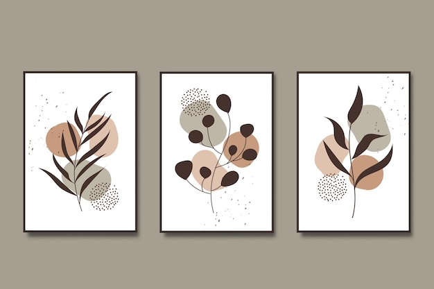 Вектор Набор плакатов абстрактная современная композиция цветы и листья дизайн формы