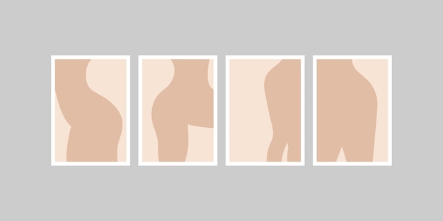 ミニマルな女性の体とモダンな抽象的なベクトルイラストのポスターテンプレートのセット