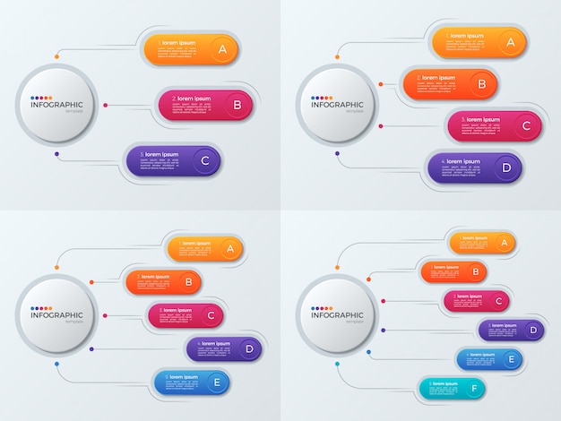 Вектор Набор презентационных бизнес-инфографических шаблонов с 3'6 вариантами