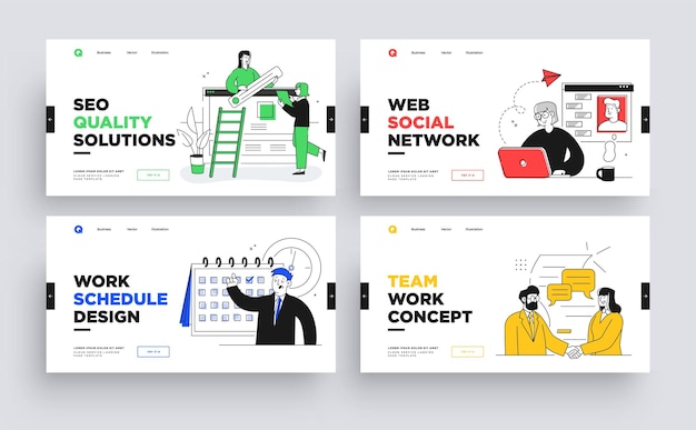 ベクトル プレゼンテーションスライドテンプレートまたはランディングページのウェブサイトのデザインのセットビジネスコンセプト