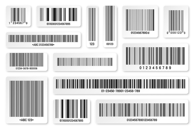 Вектор Набор идентификационных штрих-кодов продукта, код отслеживания, серийный номер, идентификатор продукта с цифровым номером