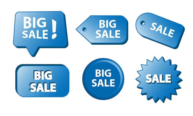Набор рекламных значков 3d vector - коллекция маркетинговых этикеток синего цвета