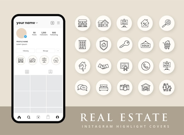 Instagramストーリーハイライトカバーの不動産アイコンのセット