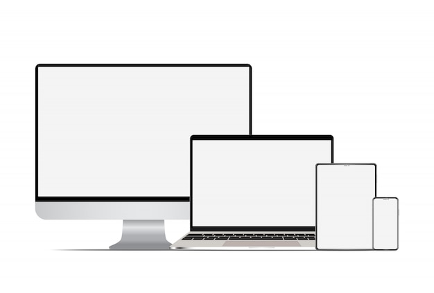 ベクトル 現実的なコンピュータのラップトップタブレットとスマートフォンのセット。