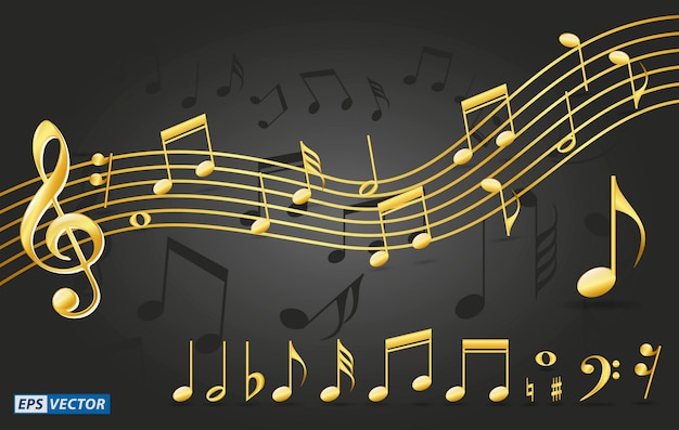 Набор реалистичных золотых музыкальных нот или символов музыкальных нот в золотом цвете