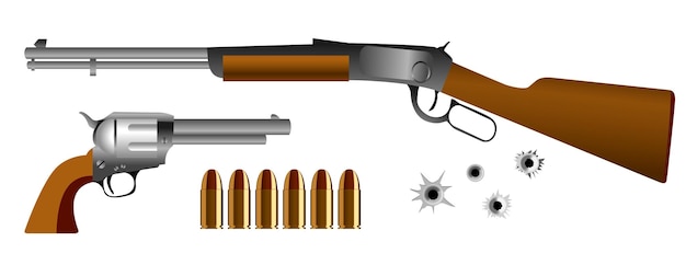ベクトル 現実的なピストルまたは弾丸付きの銃のセット。 epsベクトル。