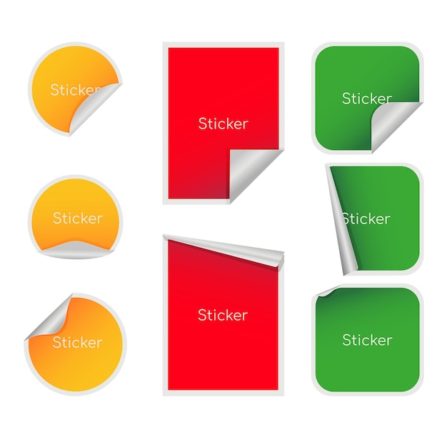 할인 광고 및 기타 벡터 일러스트레이션을 위한 현실적인 원형 사각형 및 직사각형 스티커 세트