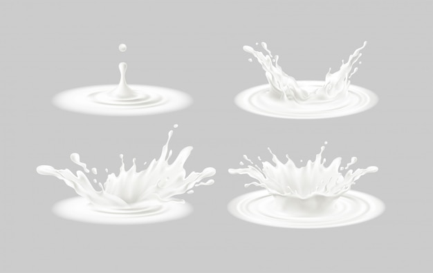 分離されたミルクの現実的な水しぶきのセット