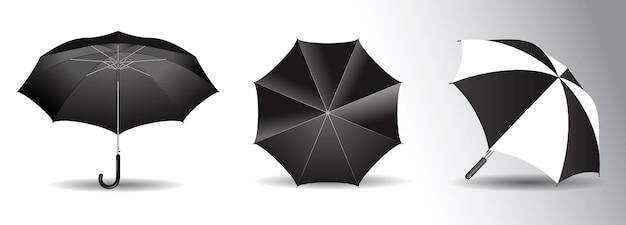 다양한 유형의 현실적인 줄무늬 우산 세트.