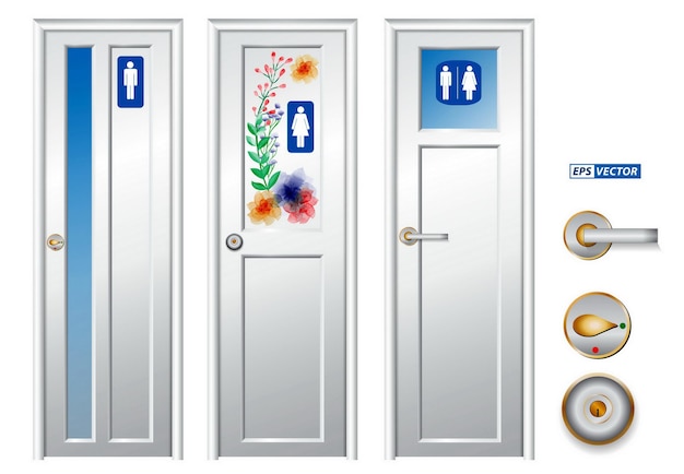 公共エリアまたは公衆トイレの現実的なトイレクローゼット隔離または詳細なトイレドアのセット