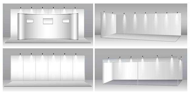 現実的な見本展示スタンドまたは白い空白の展示キオスクまたはスタンドブース企業のセット