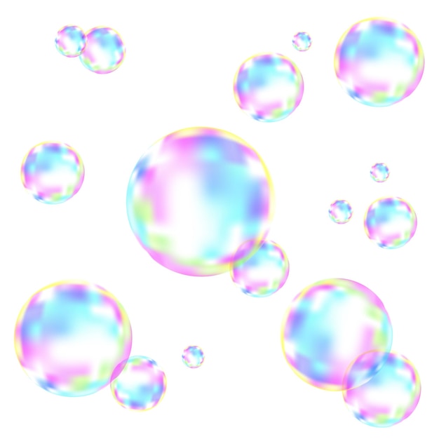 Вектор Набор реалистичных прозрачных красочных мыльных пузырей