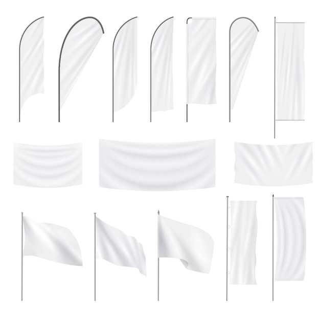 ベクトル 現実的な白い広告繊維フラグと繊維バナーのセット