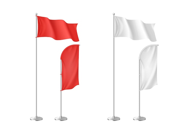 Вектор Набор реалистичных белых и красных рекламных текстильных флагов, изолированных