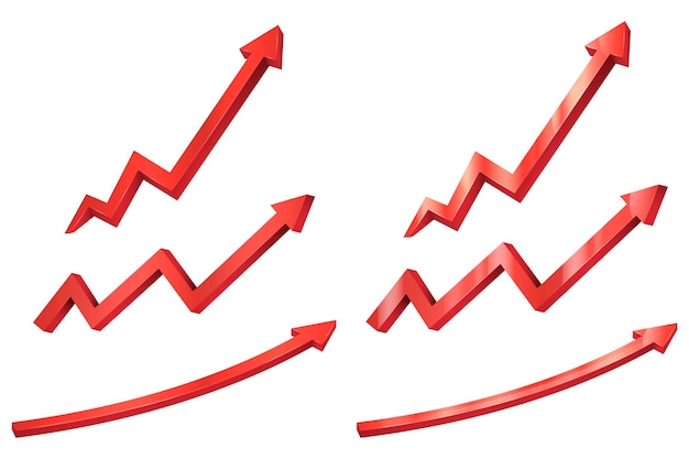白い背景ベクトル図に分離された赤い矢印 3 d up 財務グラフのセット