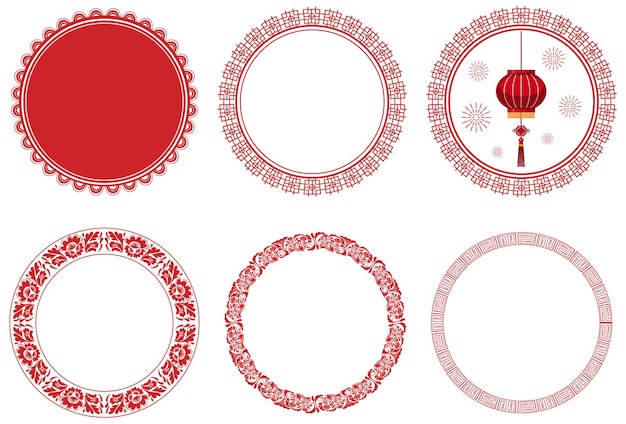 ベクトル 赤い中国の円バナー テンプレートのセット