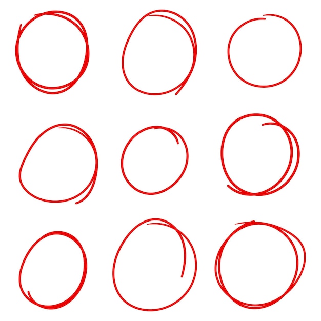 赤い円の線画のセット