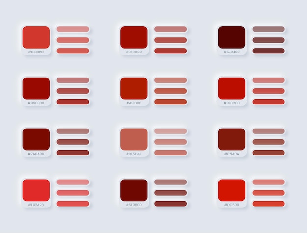Вектор Набор красной цветовой палитры в цветовой палитре rgb hex neumorphic для дизайна ui ux