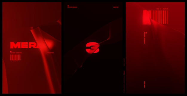 Набор красного неонового свечения футуристической обложки, шаблон макета плаката