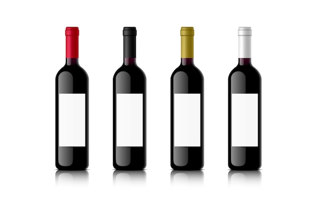 色付きのキャップと現実的なベクトル図と赤ワインボトルのセット