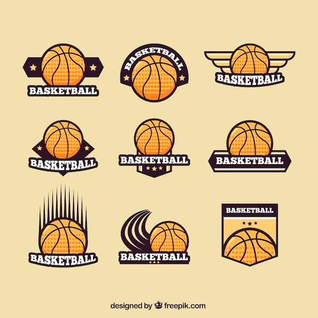 ベクトル レトロバスケットボールのロゴのセット