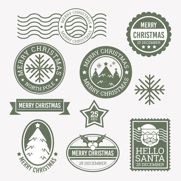 ベクトル レトロなクリスマス切手のセット