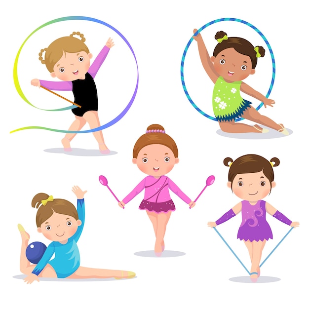 Набор милых девушек художественной гимнастики