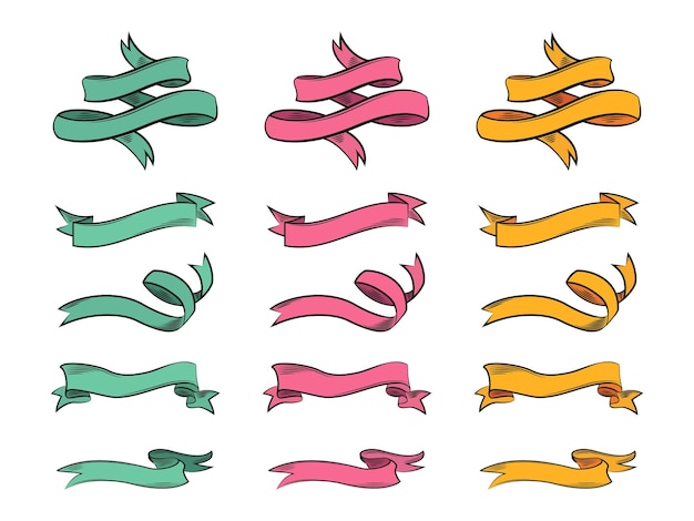 ベクトル さまざまな形のリボンバナーのセット