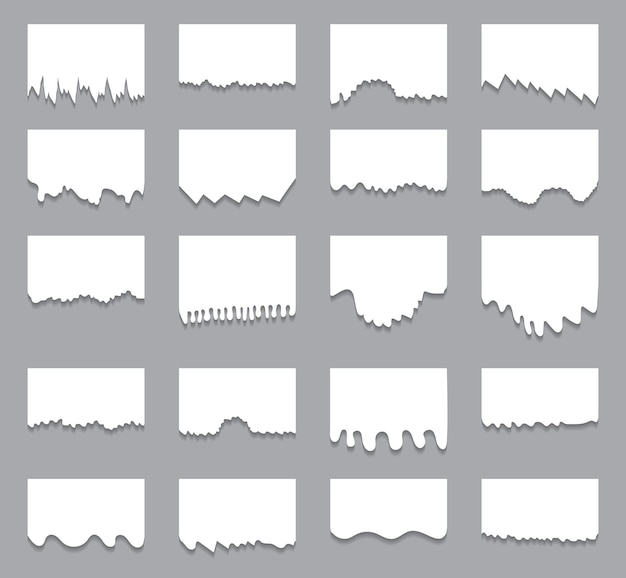 Набор фона разорванный и разорванный чистый лист бумаги. векторная иллюстрация