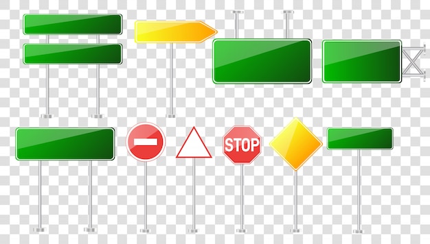 透明な背景に分離された道路標識のセット。