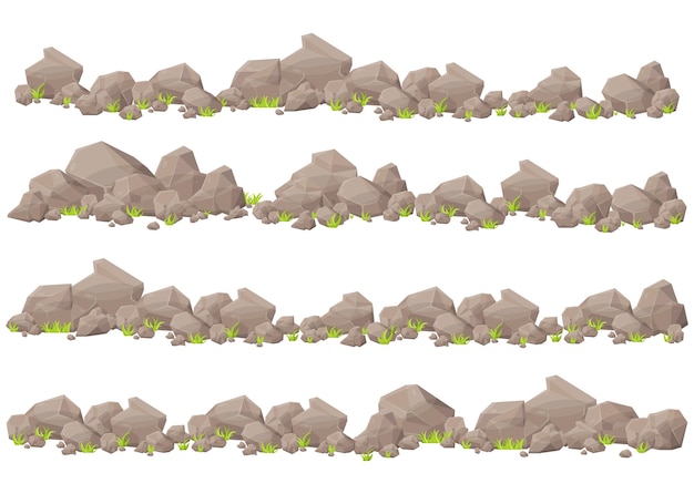 벡터 만화 스타일의 바위 돌과 바위 세트
