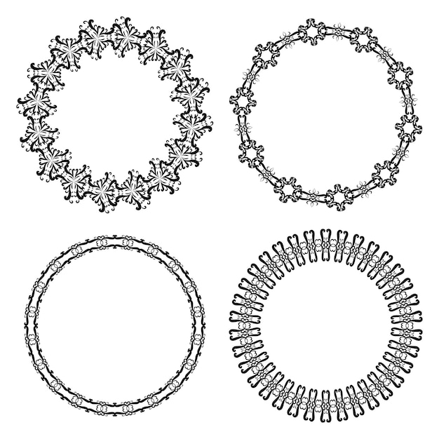 Набор круглых векторных узорчатых бордюров. винтажные декоративные рамки. круговой орнамент с местом для текса.